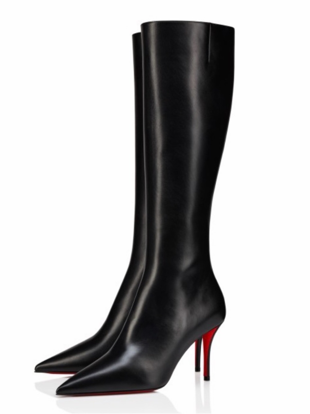 Christian Louboutin Black Leather Over-the-Knee Pointed Toe Boots with Red Soles